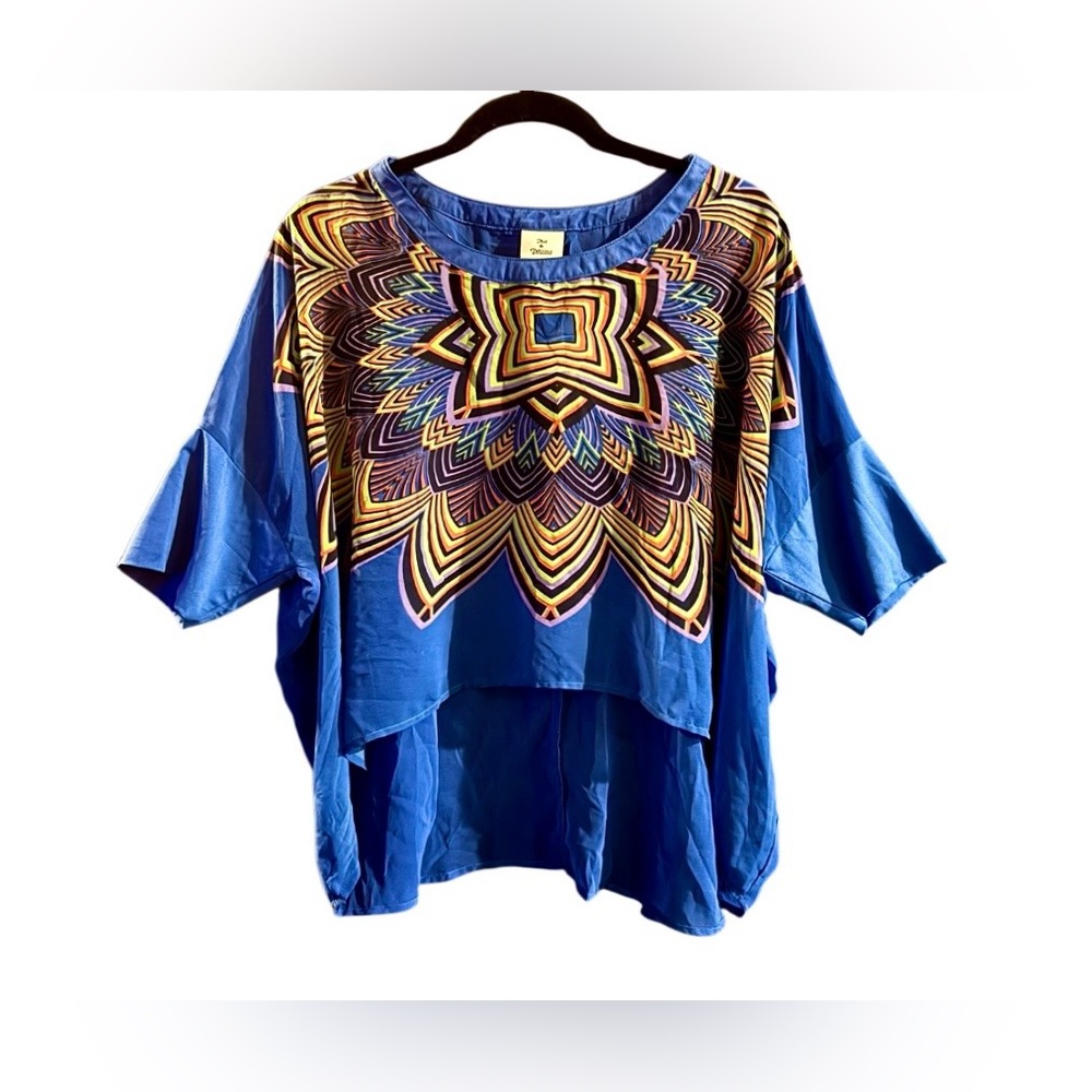 Hot & Delicious Blue Mandala Print High Low Tunic Blouse